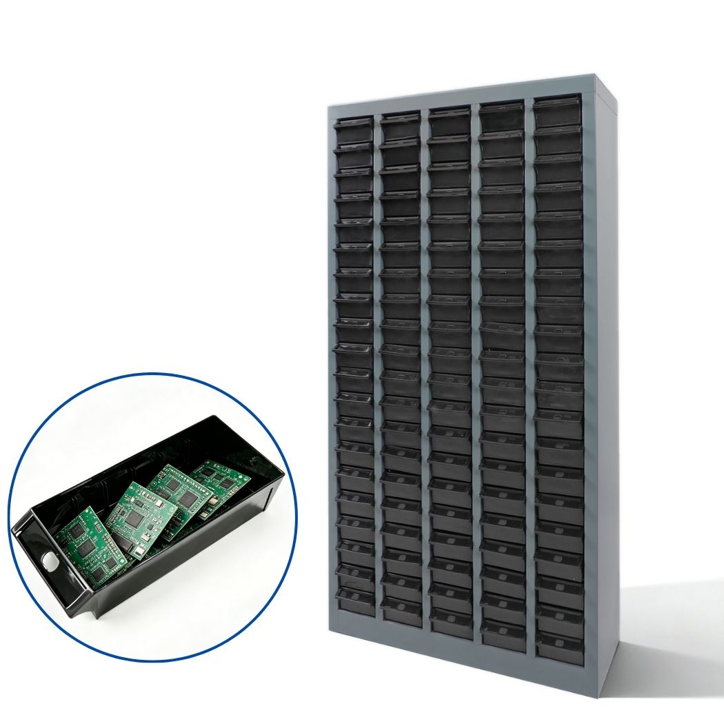 100-Bin ESD Anti-Static Steel Parts Storage Cabinet, Industrial Electronic Components Organizer