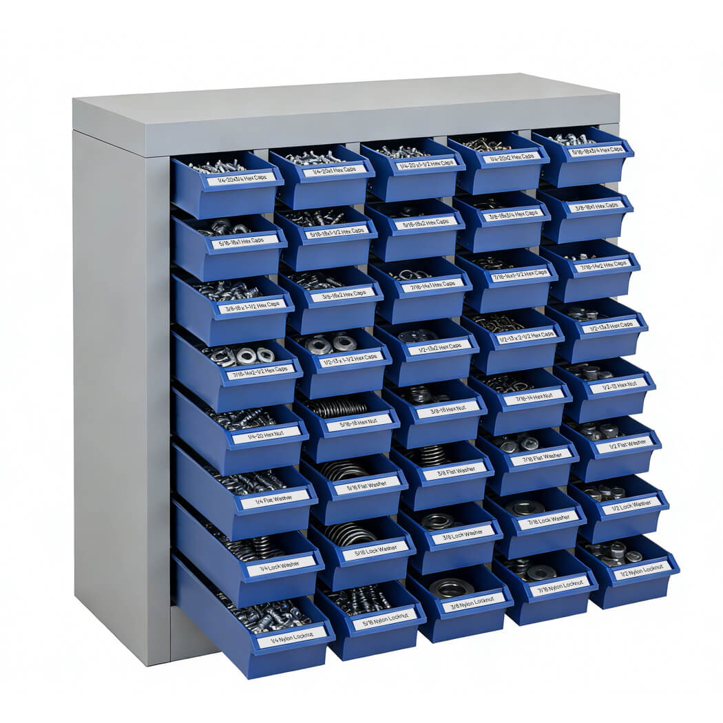 3,610-Piece Grade 8 Hex Bolt Bin Kit with 40 Drawer Bin Cabinet, Yellow Zinc Finish