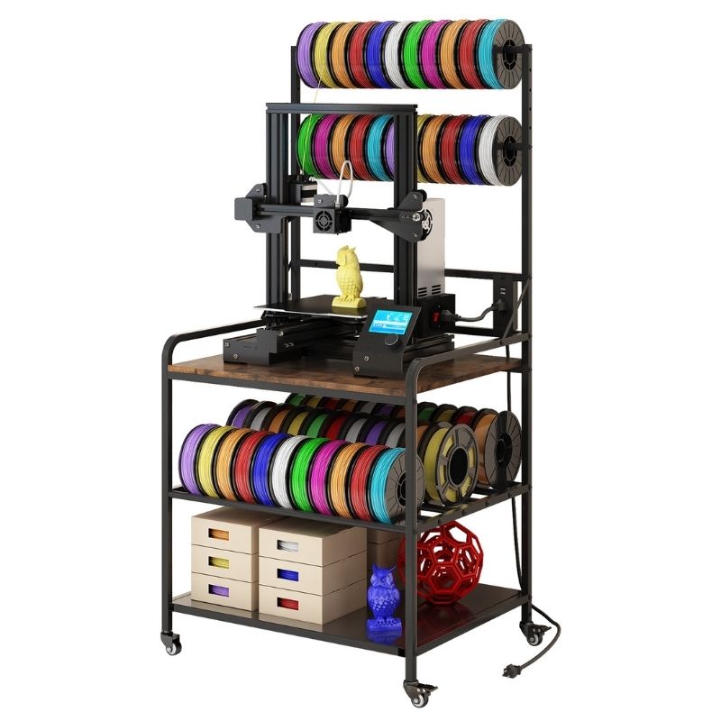 3D Printer Rack with Filaments Storage w/ Power Strip, Heavy Duty Shelf 29"L x 23"W x 56"H