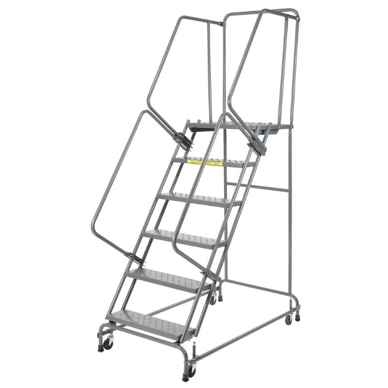 6 Step Rolling Ladder w/ Handrails, 350 lbs Weight Capacity, 60" Top Step Height