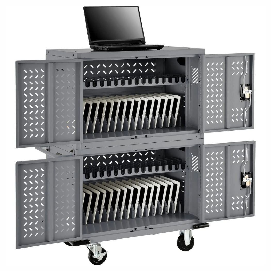 32 Devices Charging Cabinet w/ Wheels for Chromebooks, Tablets and Laptops, 34"W x 18"D x 45"H