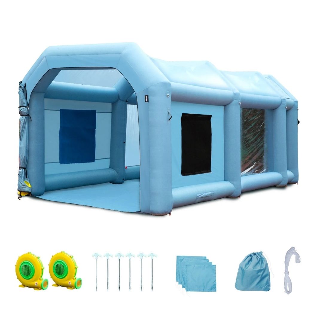 Inflatable Spray Booth 20'L x 10'W x 8'H with 480W + 750W Blowers, Spray Booth Tent Air Filter System – Car Paint Tent for Auto Painting, Car Parking Tent, Workstation, and Motorcycle Garage