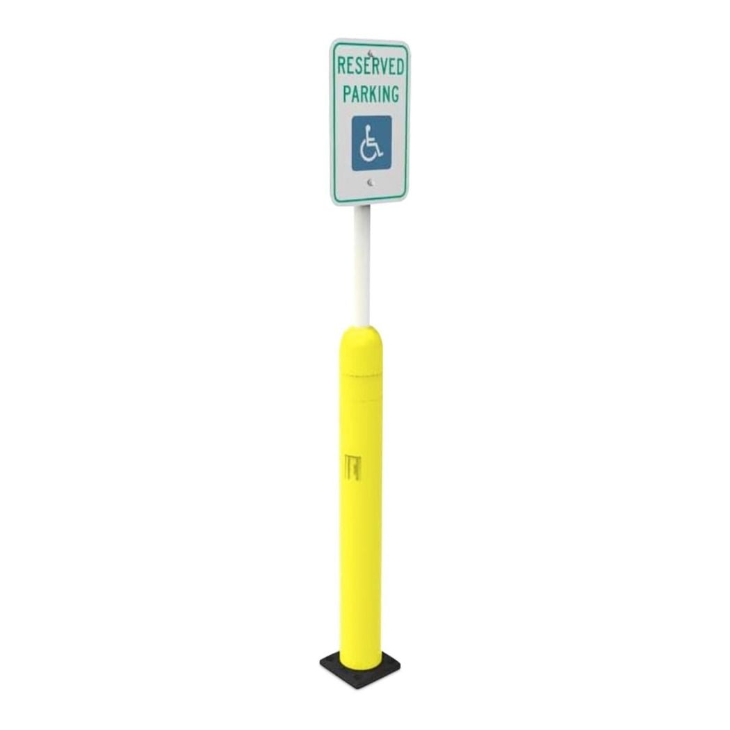 Impact Recovery Handicap Parking Sign Post w/ Yellow Bollard Cover, 78"/102" Height Adjustable