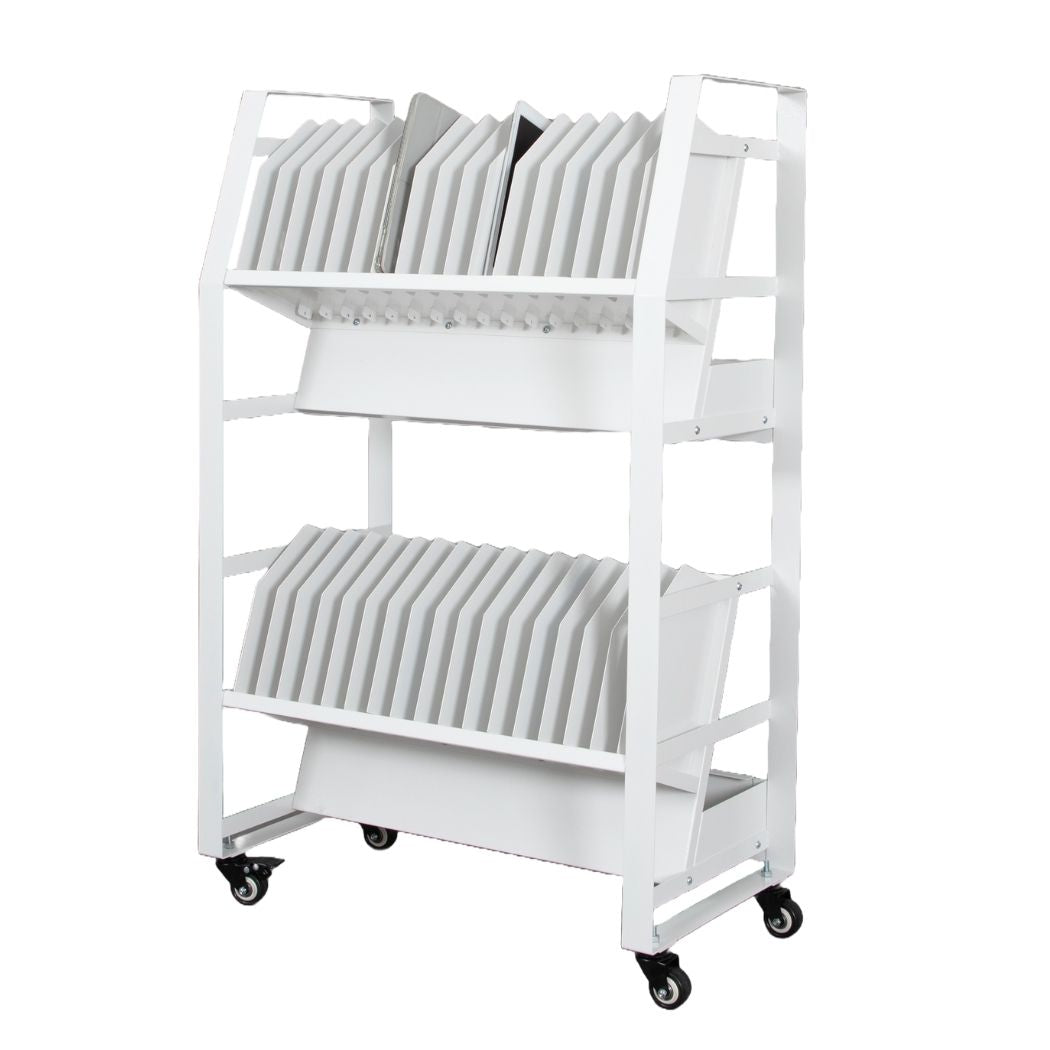 32-Device Open Charging Cart w/ Power Strips, 2 Shelves for Tablet Charging