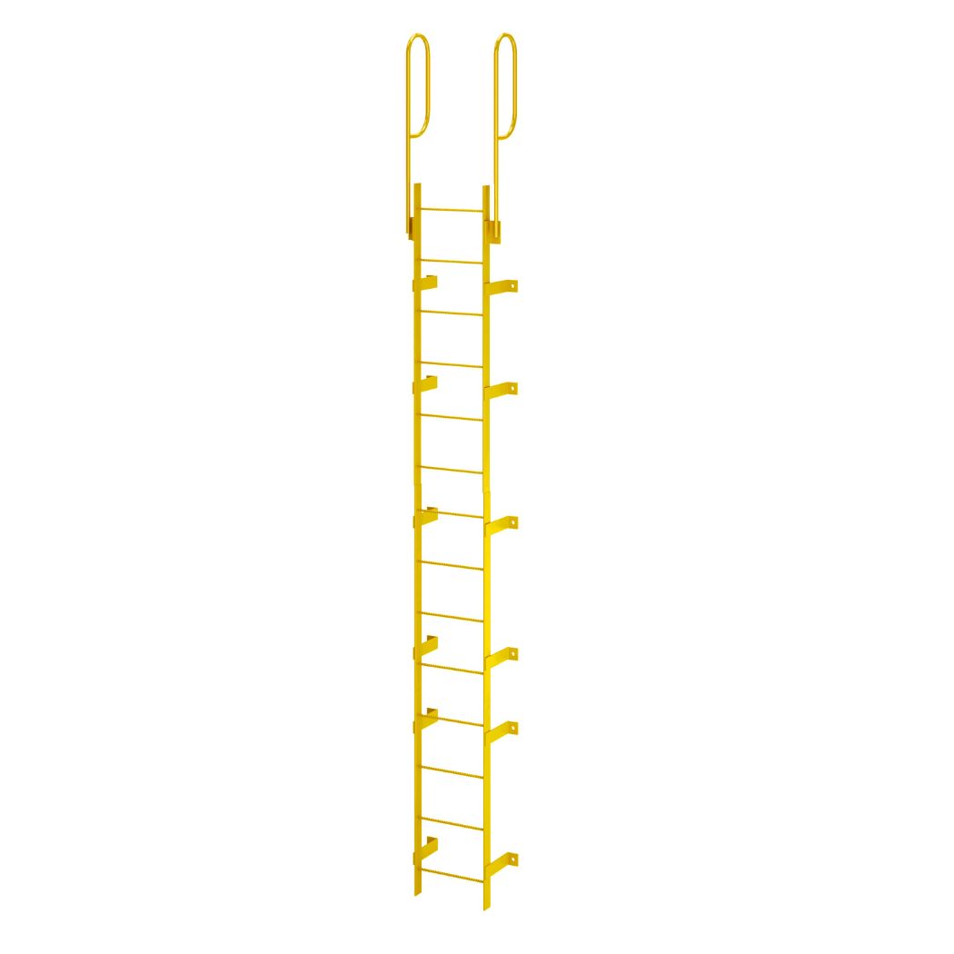 14 Step Steel Roof Access Ladder 13'H, Wall Mount, Yellow