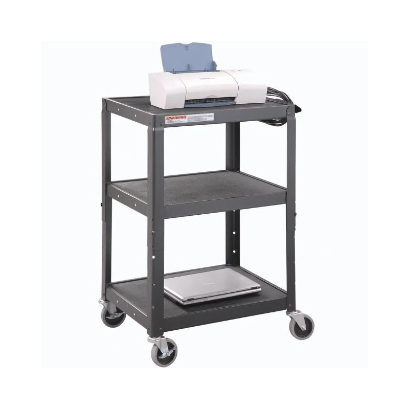 3 Shelves Audio Visual & Instrument Cart w/ 4-Outlet Power Strip 24" x 18" x 24-42"H Height Adjustable