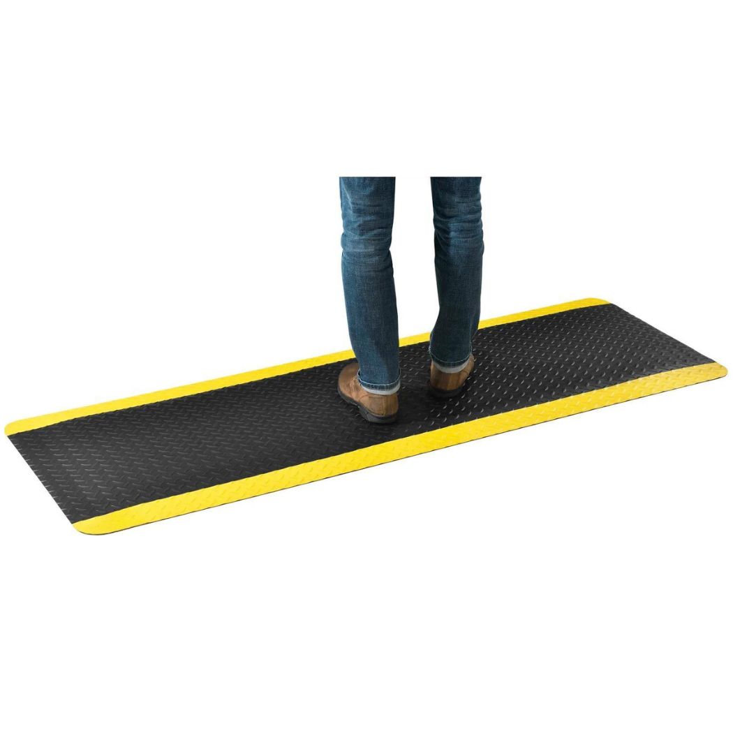 Diamond Plate Anti Fatigue Mat, 15/16" Thick, 2'W x 6'L, Yellow & Black