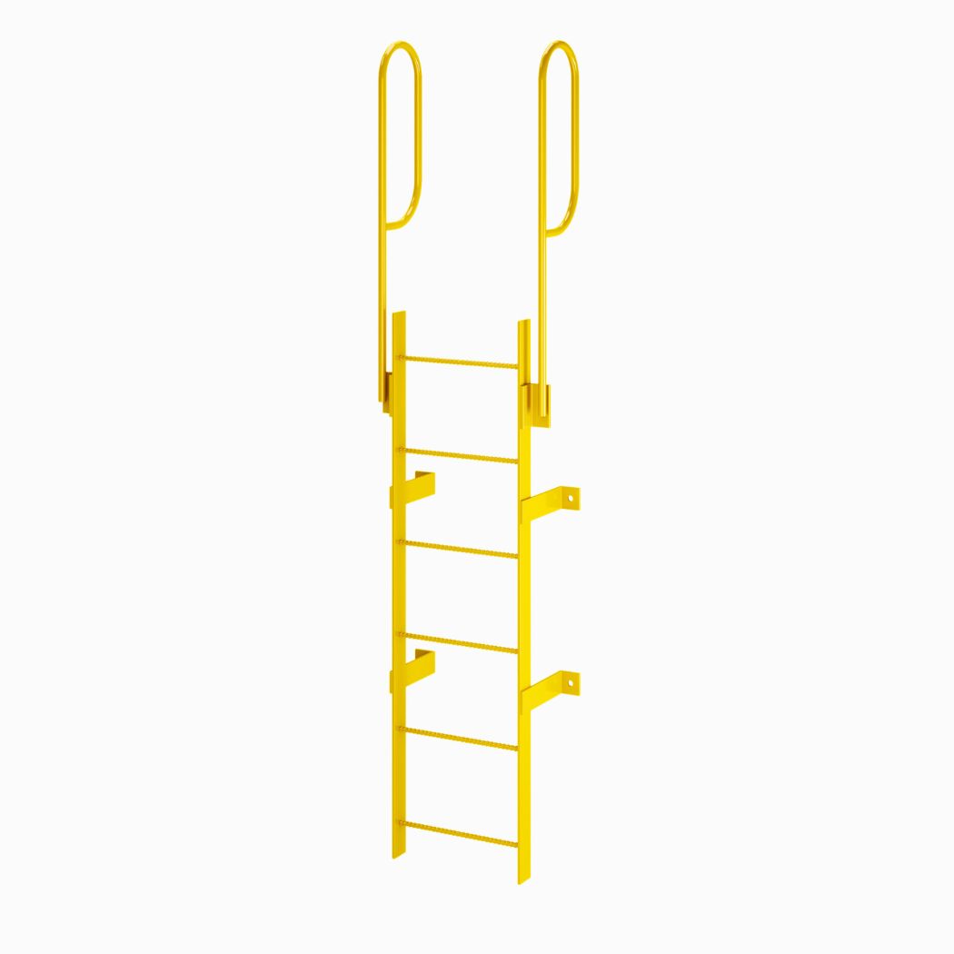 6 Step Steel Roof Access Ladder w/ Handrails, Wall Mount, Yellow