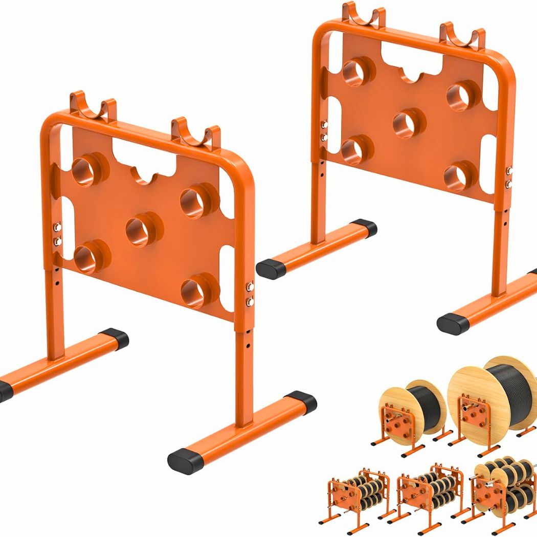 Height Adjustable Wire Dispenser 800 lb Load Capacity, Holds Reels up to 33”Dia, For Multiple Spool Management