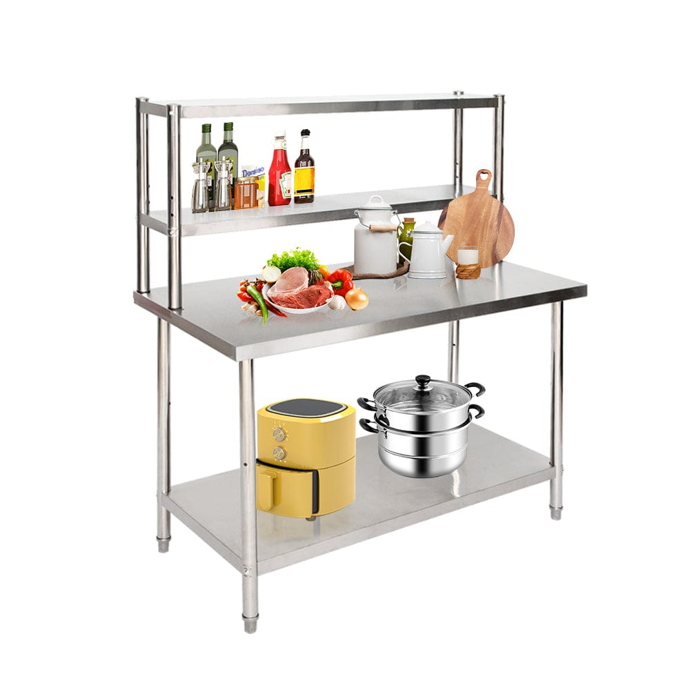 Stainless Steel Table w/ Overshelves, 47"W x 23.6"D x 55"H