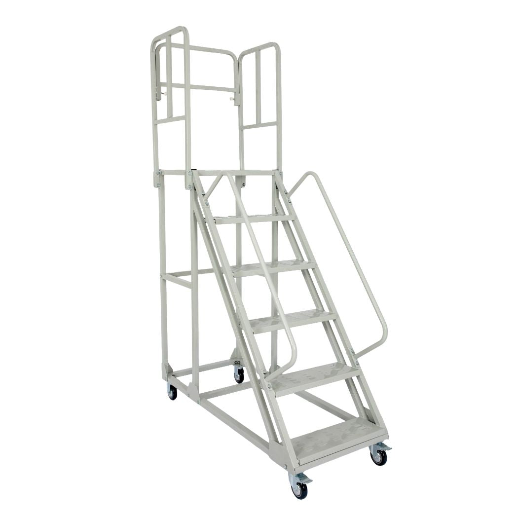 6 Step Rolling Ladder w/ Handrails, 350 lbs Weight Capacity, 60" Top Step Height