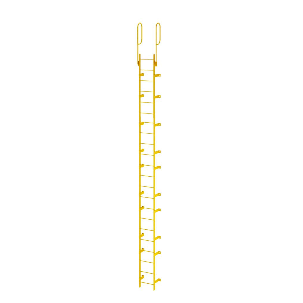 20 Step Steel Roof Access Ladder 19'H, Wall Mount, Yellow