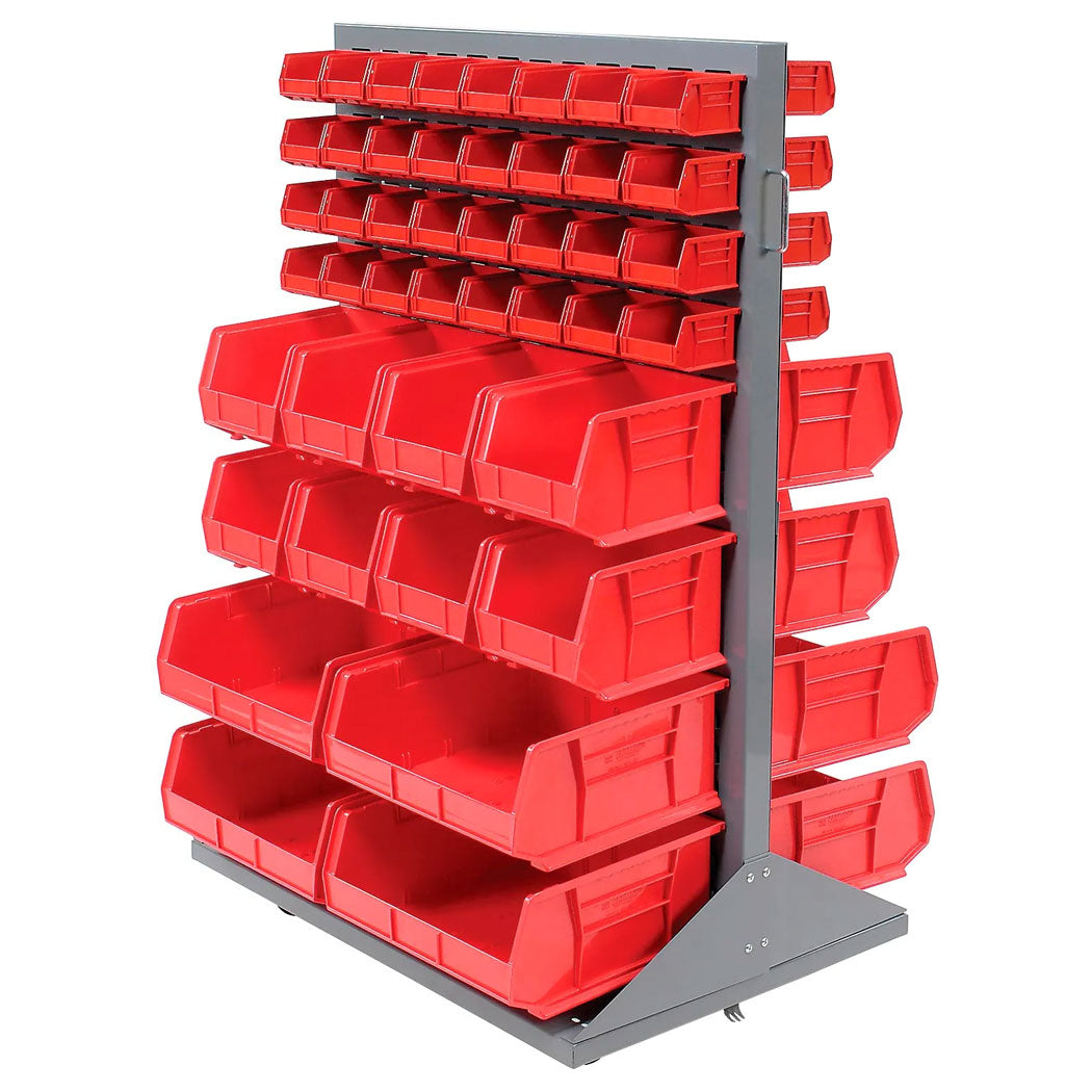 Mobile Double Sided Floor Bin Storage Rack - 88 Stacking Bins 36 x 54