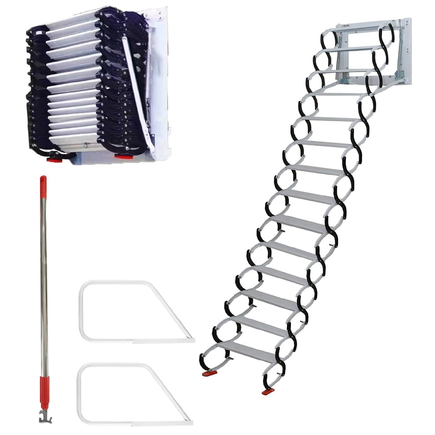 14 Steps Attic Ladder Wall-Mounted Folding Stairs, 11.5 FT