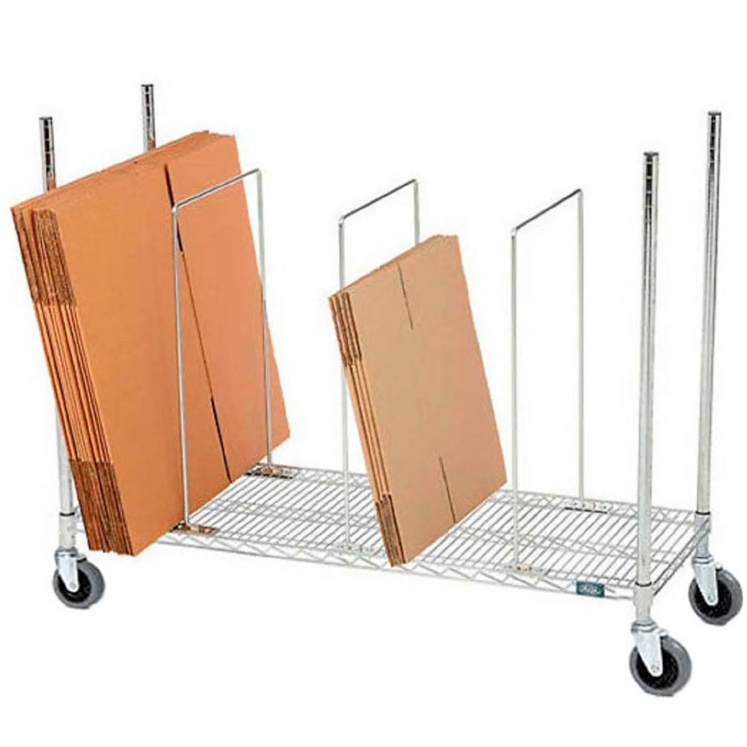 Single Level Carton Stand w/ 3 Dividers & Casters, 48"L x 18"W x 38-1/2"H, Chrome
