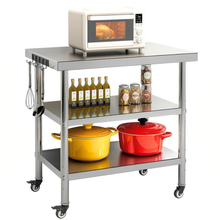 Stainless Steel Kitchen Cart w/ 2 Adjustable Shelves, 36"L x 24"W x 33.8"H