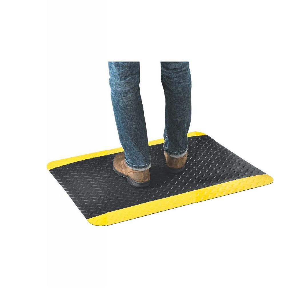 Diamond Plate Anti Fatigue Mat, 15/16" Thick, 2'W x 3'L, Yellow & Black