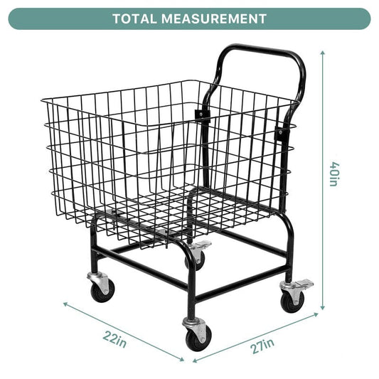 Wire Laundry Cart w/ Wheels and Handle, 2.85 Bushel, Black