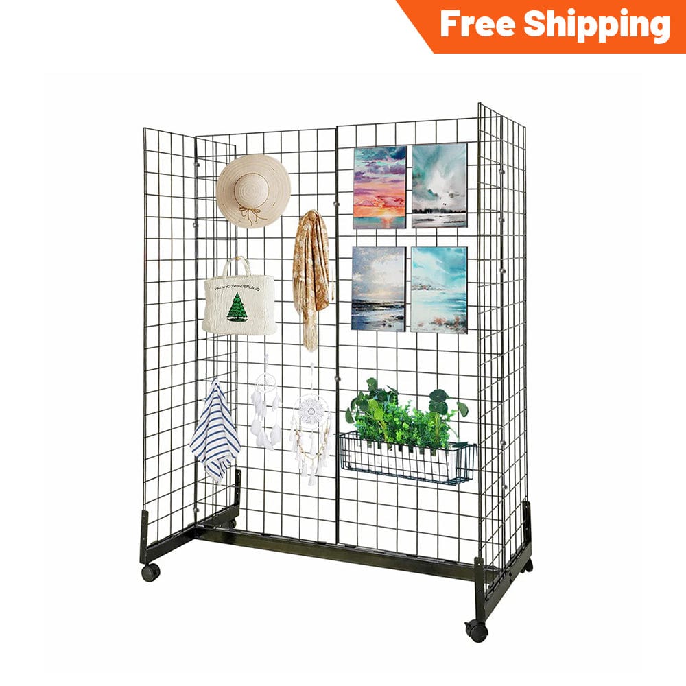 Gridwall Panel Tower, Wire Grid Wall with T-Legs Gondola Base for Retail and Craft Fair, 48“L×24"W×60”H