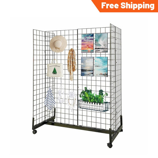 Holzoffer 2' x 5' Gridwall Panel Tower, Wire Grid Wall with T-Legs Gondola Base for Retail and Craft Fair