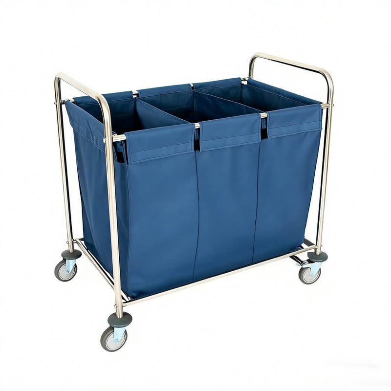 Rolling Laundry Sorter w/ Bumper, 3-Section Canvas Bag, 7 Bushel (51 Gal) 36"L x 22"W x 36"H