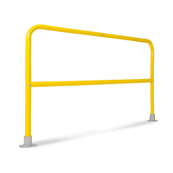 Steel Safety Railing 6'L x 42"H, 72"L Yellow Pedestrian Barrier w/ Floor Mounting Accessories