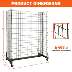 Holzoffer 2' x 5' Gridwall Panel Tower, Wire Grid Wall with T-Legs Gondola Base for Retail and Craft Fair