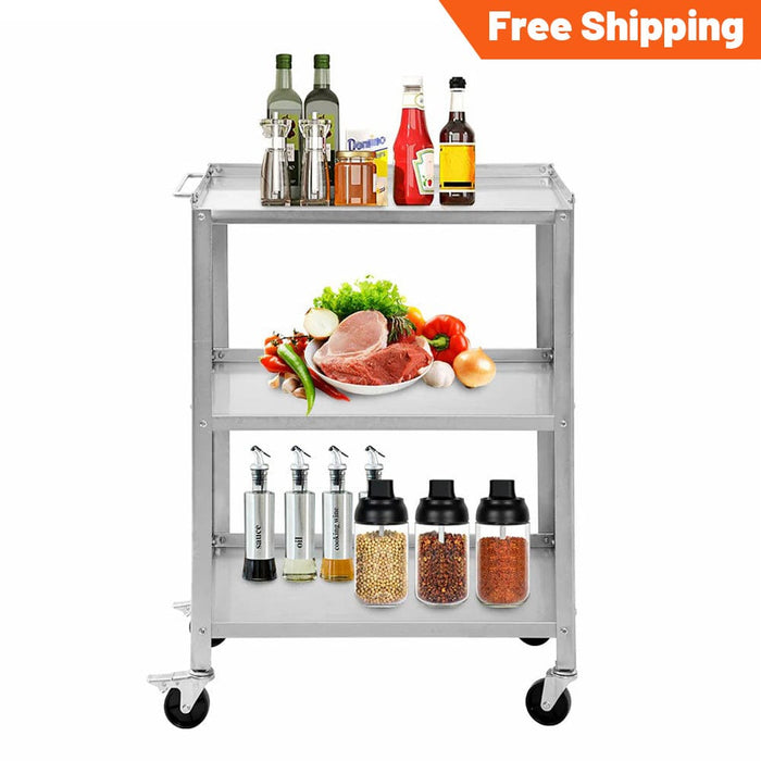 3 Tier Utility Stainless Steel Kitchen Trolley Cart,27"Lx 16"W x 34"H