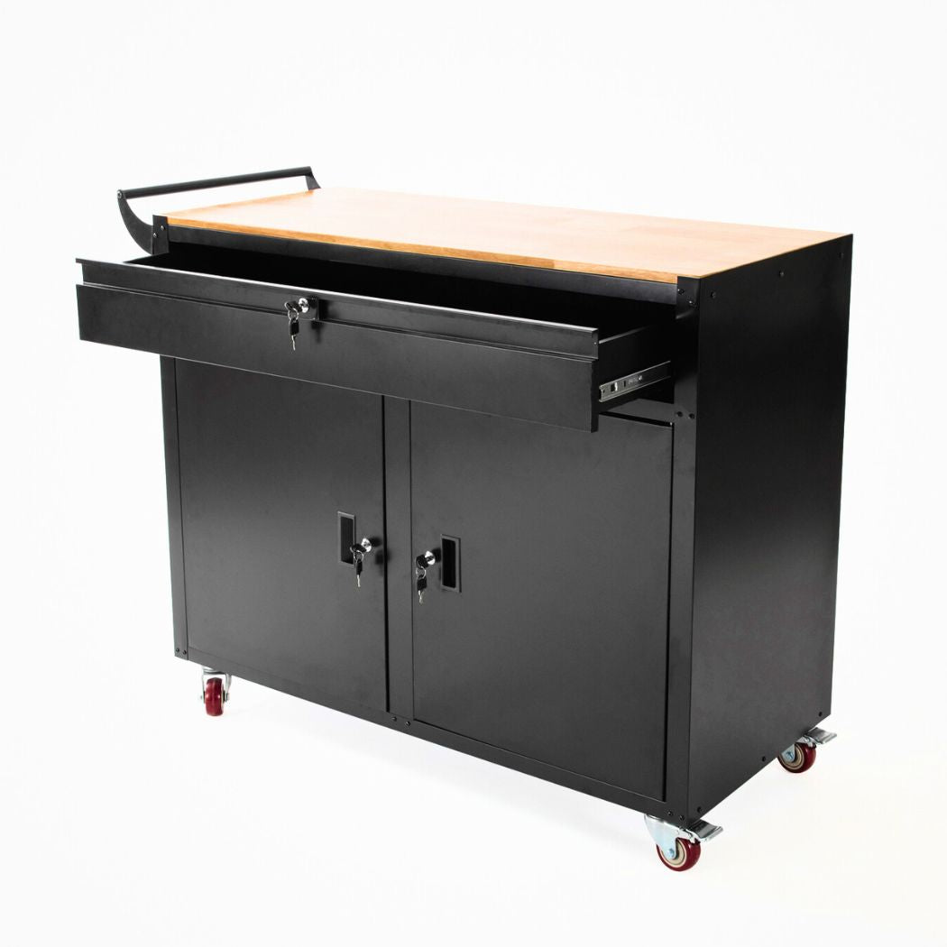 Mobile Workbench w/ Rubberwood Tabletop and 1 Drawer 46"W x 19"D x 37"H Tool Cabinet