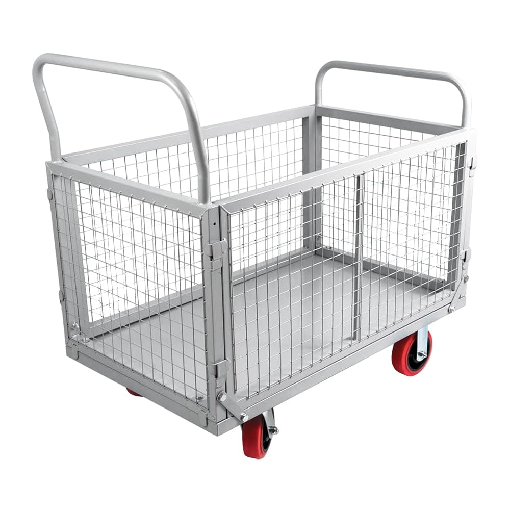 Holzoffer Platform Truck Cart with Cage, 4 in 1 Foldable Platform Truck, Flatbed Fence Cart Hand Trucks for Warehouse,Groceries,Garage