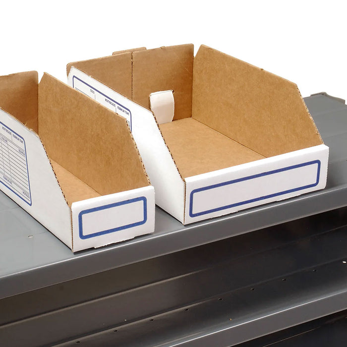 Floor Bin Storage Rack - 56 Corrugated White Bins No Print