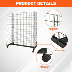 Holzoffer 2' x 5' Gridwall Panel Tower, Wire Grid Wall with T-Legs Gondola Base for Retail and Craft Fair