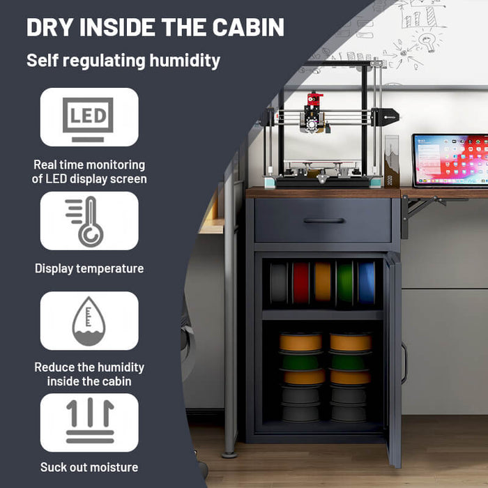 3D Printer Cabinet with 40 Filaments Spool Storage Capacity w/ Dehumidifying Dry, Heavy Duty Shelf 21.26"L x 21.526"W x 34.46"H