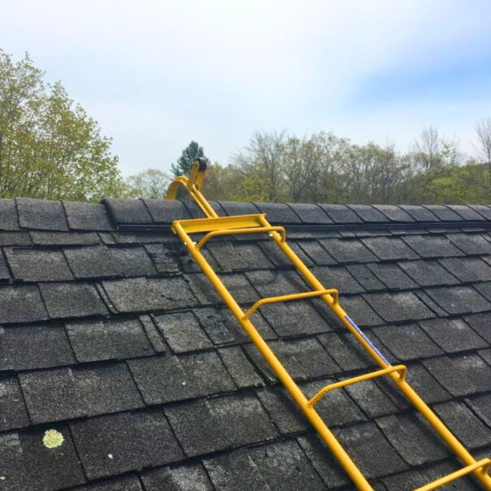 12' Chicken Ladder with Hook, Contains (2) 6' Roofing Ladder for Slopped Roof, Yellow