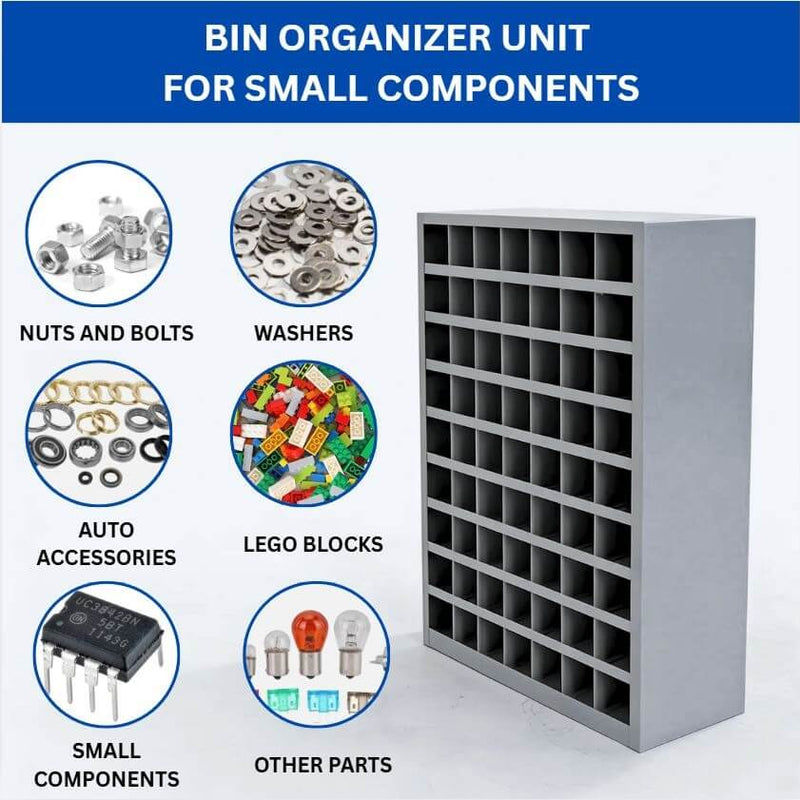 72 Open Bin Storage Unit, 33.5"W x 10"D x 31.5"H, Steel Parts Organizer for Nuts, Bolts, Screws & Small Components