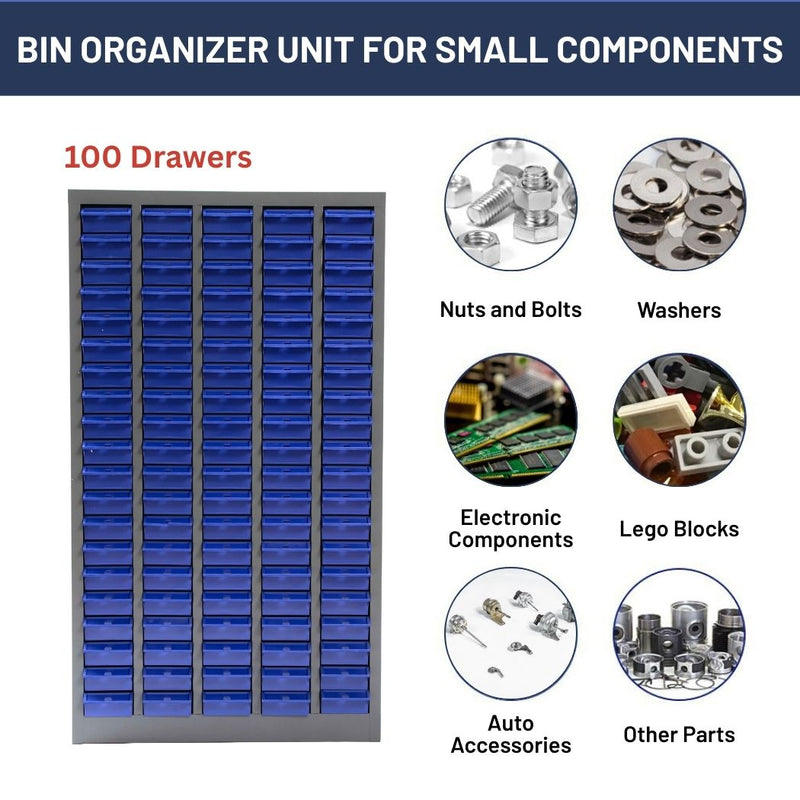 100 Bin Drawer Storage Cabinet, 23.3"W x 8.5"D x 45"H, Steel Parts Organizer for Nuts, Bolts, Screws & Small Components