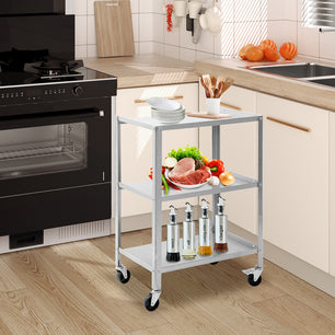 Holzoffer Stainless Steel Utility Cart 3 Tier, Commercial Heavy Duty Metal Mobile Food Rolling Cart with Handle and Wheels for Kitchen, Restaurant, Hospital, Laboratory and Home