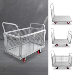 Holzoffer Platform Truck Cart with Cage, 4 in 1 Foldable Platform Truck, Flatbed Fence Cart Hand Trucks for Warehouse,Groceries,Garage