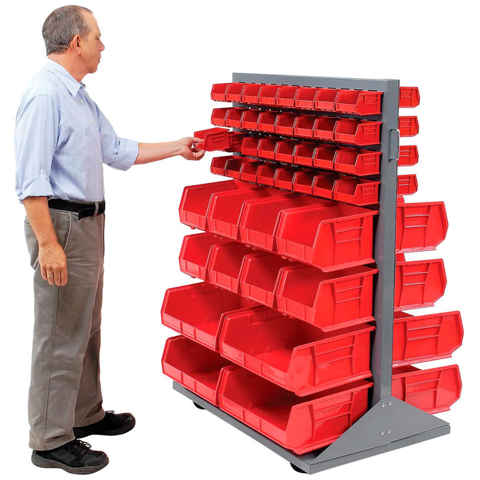 Mobile Double Sided Floor Bin Storage Rack - 88 Stacking Bins 36 x 54
