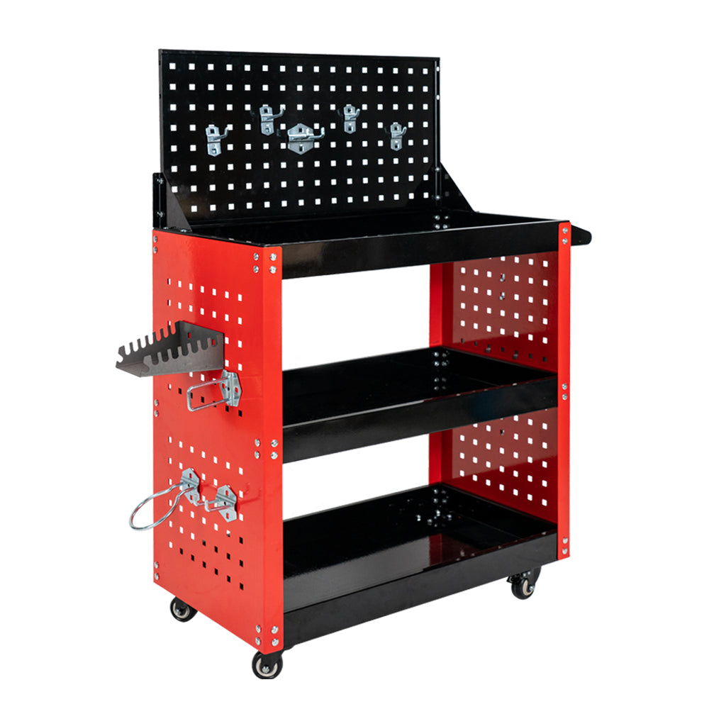 Holzoffer 3 Tier Rolling Tool Cart, Heavy Duty Mechanic Tool Storage Cart with Hooks & Wheels, 660lbs Load Capacity Tool Organizer Side Pegboard kit for Garage Warehouse Repair Shop