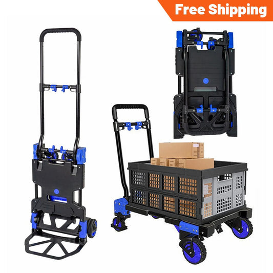 Holzoffer 2 in 1 Folding Hand Truck, Heavy Duty 330LBS Capacity Platform Cart with 4 Wheels and Retractable Handle