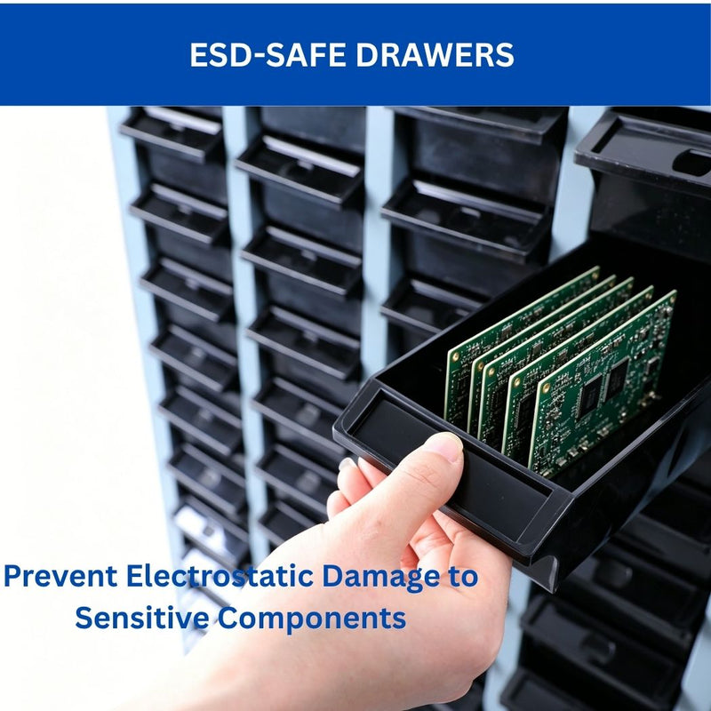 100-Bin ESD Anti-Static Steel Parts Storage Cabinet, Industrial Electronic Components Organizer