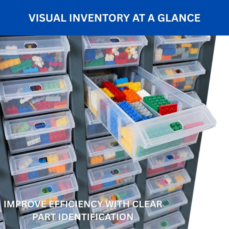100 Bin Drawer Storage Cabinet, Clear Bins, 23.3"W x 8.5"D x 45"H, Visible Organizer for Nuts, Bolts, Screws & Small Components