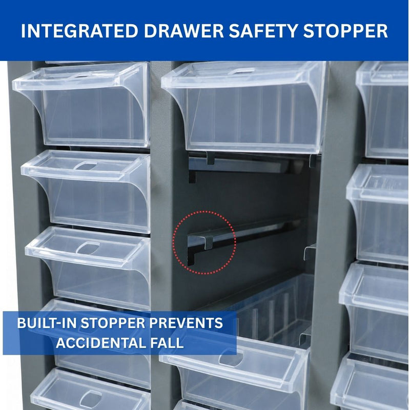 100 Bin Drawer Storage Cabinet, Clear Bins, 23.3"W x 8.5"D x 45"H, Visible Organizer for Nuts, Bolts, Screws & Small Components