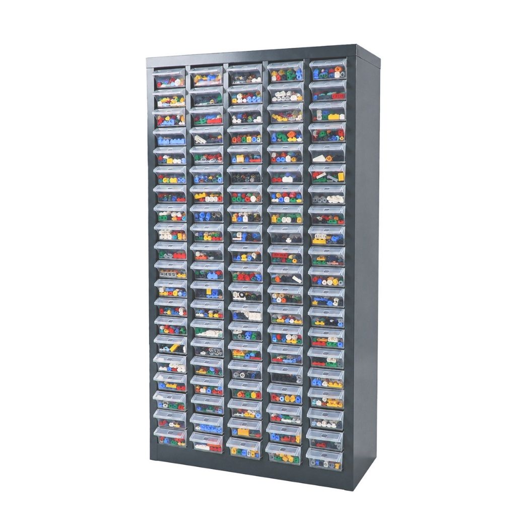 100 Bin Drawer Storage Cabinet, Clear Bins, 23.3"W x 8.5"D x 45"H, Visible Organizer for Nuts, Bolts, Screws & Small Components