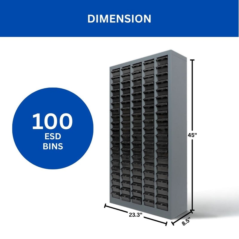 100-Bin ESD Anti-Static Steel Parts Storage Cabinet, Industrial Electronic Components Organizer