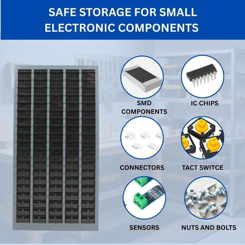100-Bin ESD Anti-Static Steel Parts Storage Cabinet, Industrial Electronic Components Organizer