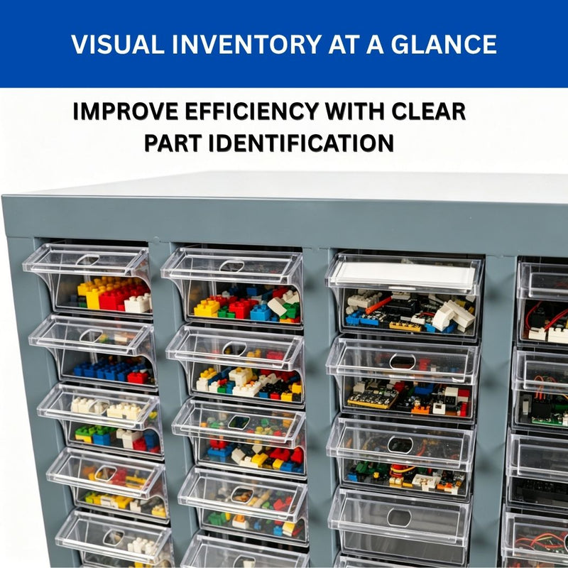 100 Bin Drawer Storage Cabinet, Clear Bins, 23.3"W x 8.5"D x 45"H, Visible Organizer for Nuts, Bolts, Screws & Small Components
