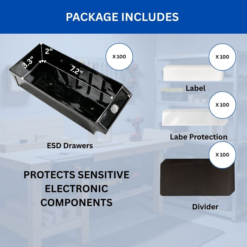 100-Bin ESD Anti-Static Steel Parts Storage Cabinet, Industrial Electronic Components Organizer