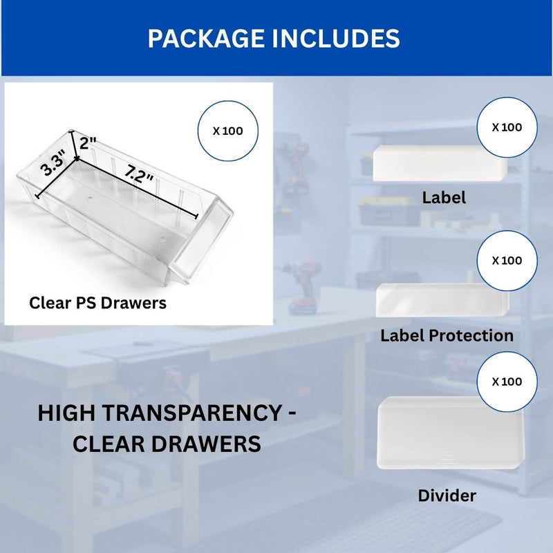 100 Bin Drawer Storage Cabinet, Clear Bins, 23.3"W x 8.5"D x 45"H, Visible Organizer for Nuts, Bolts, Screws & Small Components